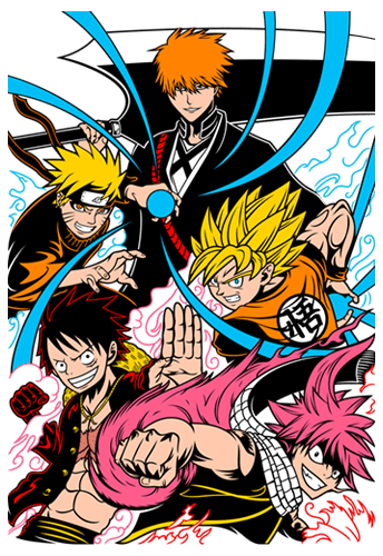 Anime Five Legends Ichigo Kakashi Luffy Goku Natsu Premium Unisex/ Men Short Sleeve T-shirt